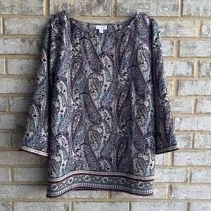 J. Jill 3/4 Sleeve Multicolor Paisley Faux Wrap Back Blouse Women's Size XL